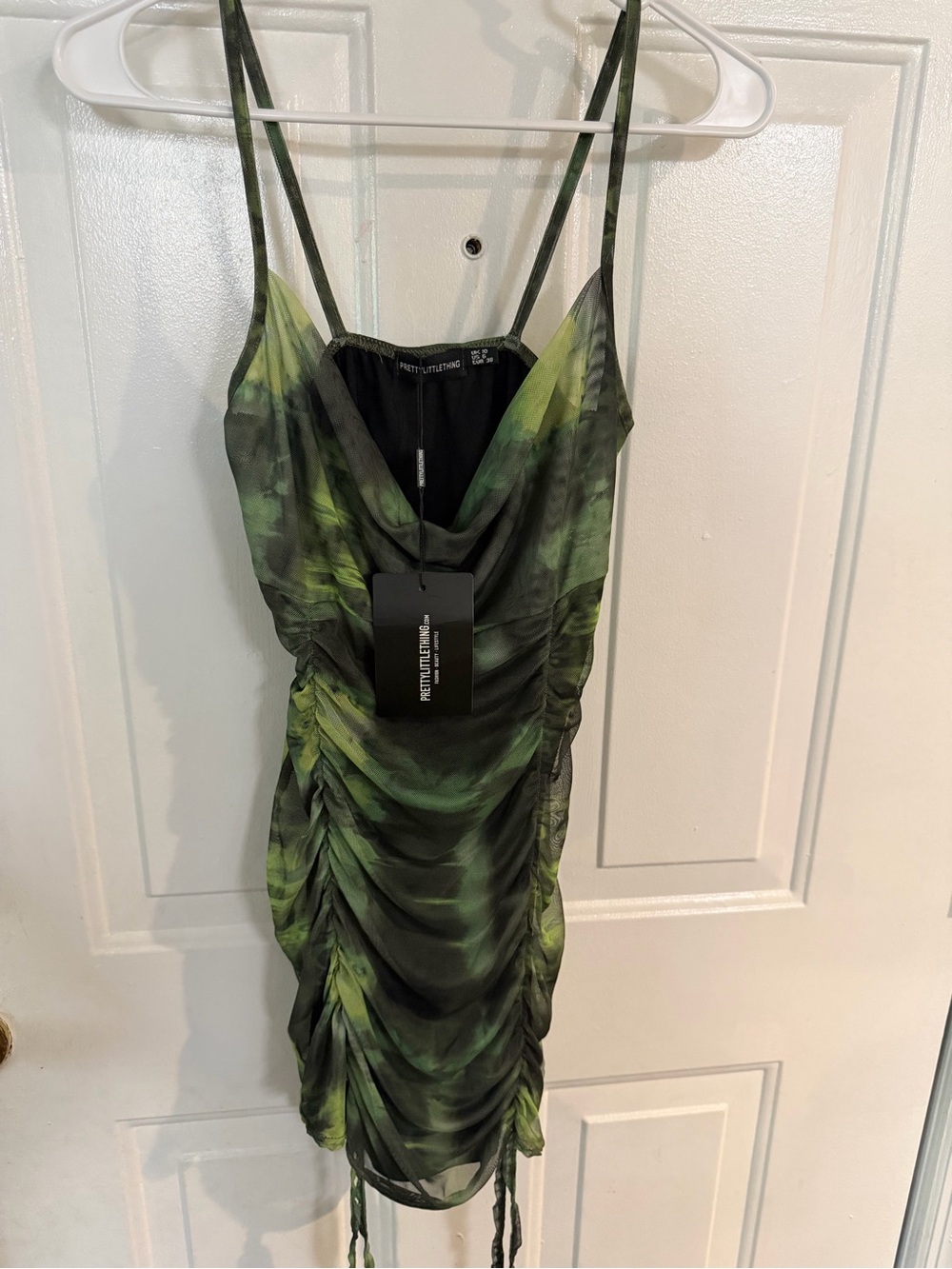 PrettyLittleThing Olive & Black Ruched Cowl Mini Dress
